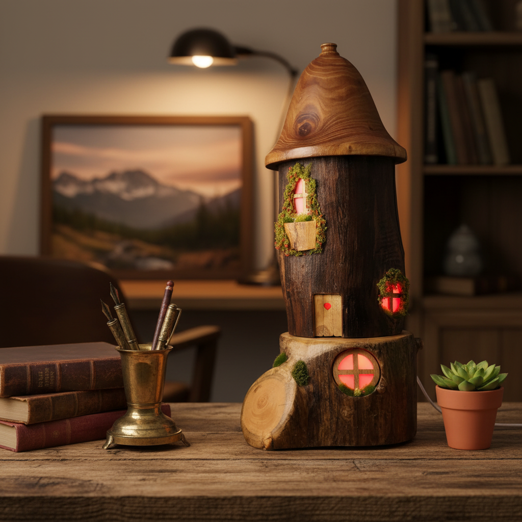Fairy house lamp rustic desk lifestyle