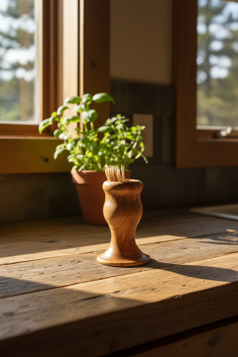 Locust Wood Toothpick Holder - Kitchen Setting